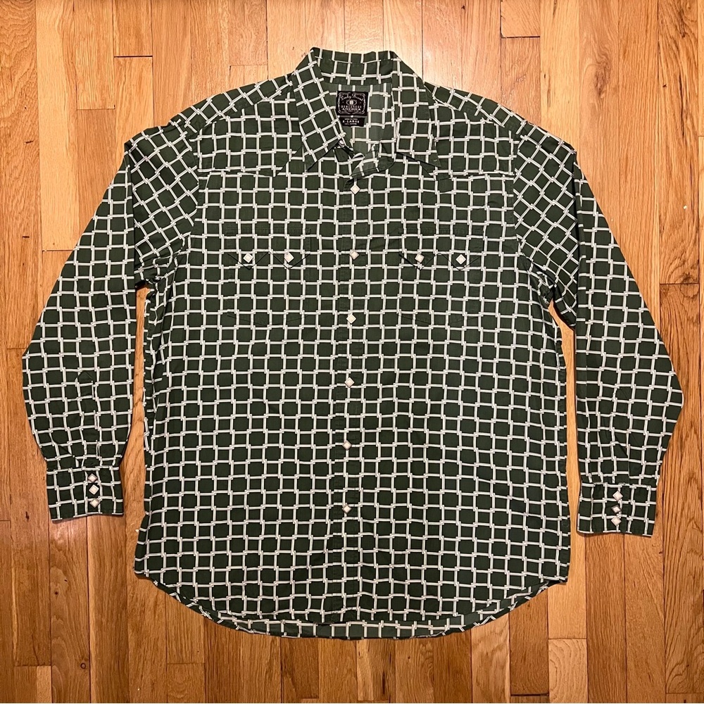 Lucky Brand Dungarees Long Sleeve Shirt Mens XL Green Geometric